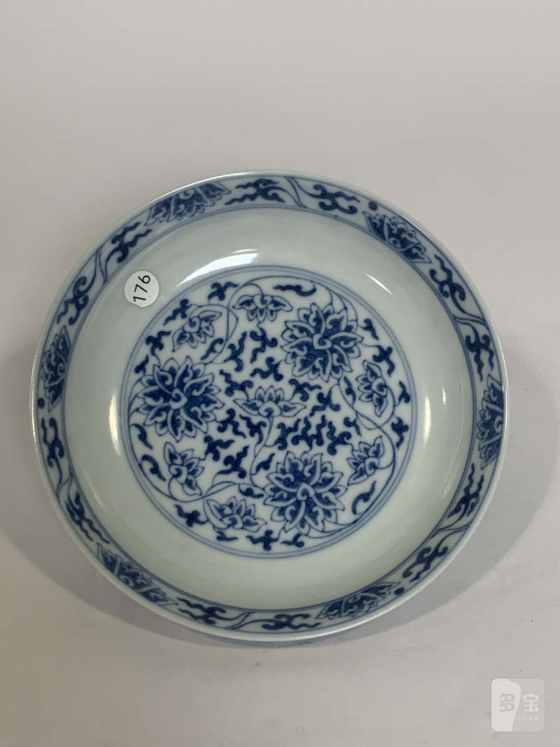 清道光 青花缠枝蕃莲纹盘 - 图2